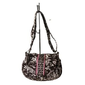 Vera Bradley Large Imperial Toile Brown & Pink Oriental Design Handbag 13X9 X4.5